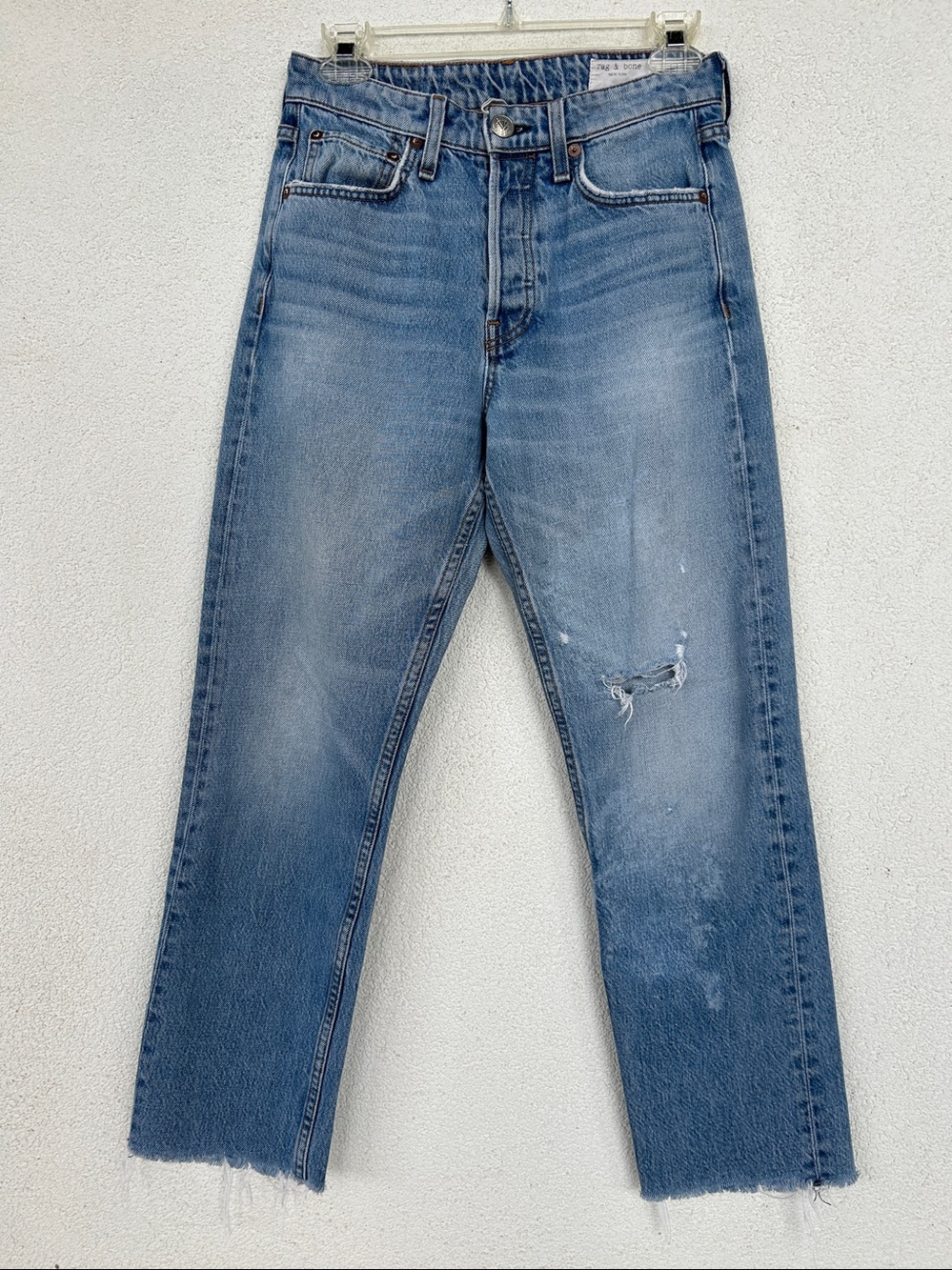Rag & Bone Maya High Rise Ankle Straight Jeans Button Fly Distressed Womens 26